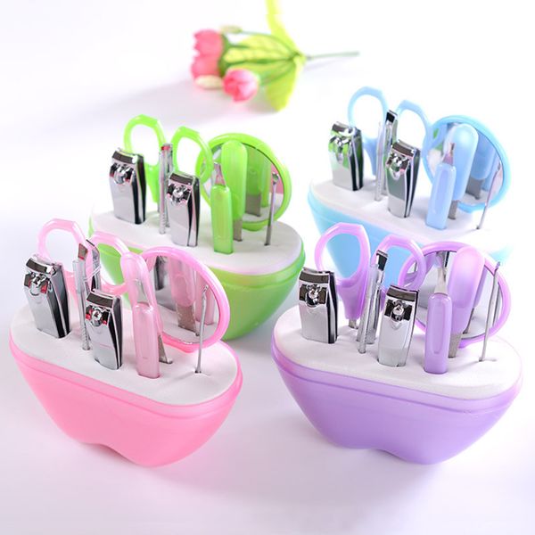 

4 colors apples shape 9pcs stainless steel manicure set nail scissors cosmetic makeup tool for travel nail care product