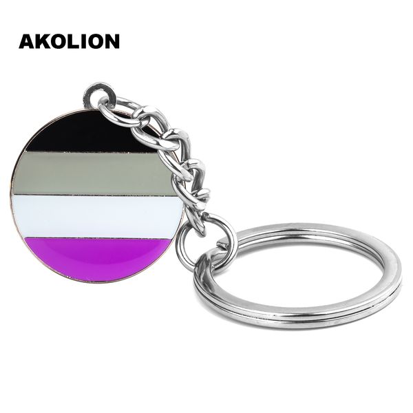 Гей гордость ЛГБТ асексуал гордость круглый брелок металлический брелок ювелирные изделия мода кольцо для декоративных