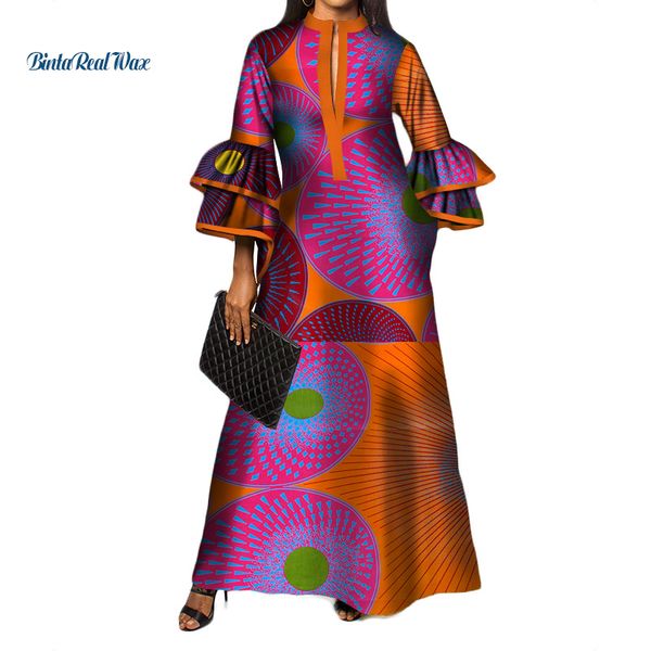

new african print long dresses for women bazin riche 100% cotton ruffles sleeve dresses vestidos african design clothing wy3472, Red