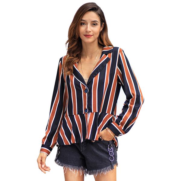 

european and american women's new striped shirts long sleeved temperament commuter coat e2022, White