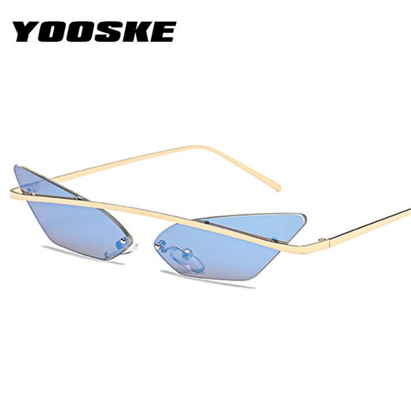 

yooske narrow cat eye rimless sunglasses women men vintage brand designer metal mirror lens eyewear shades men sun glasses, White;black