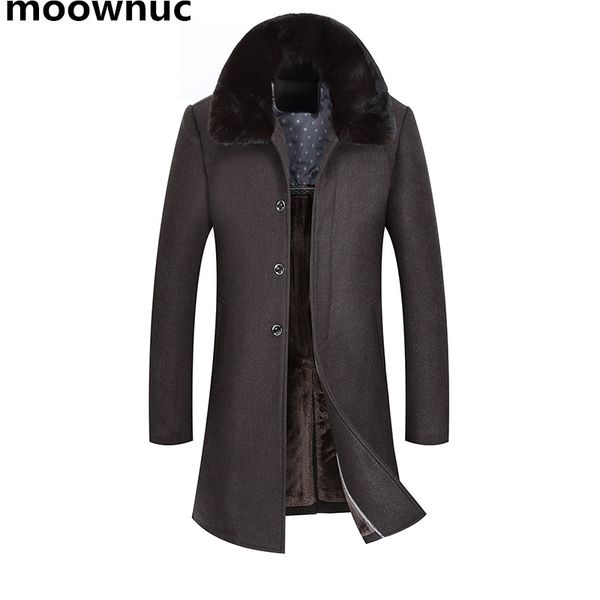

new brand mens woolen coats with fur collar 2018 high-end winter men's business casual long thick coat slim fit plus size m-4xl, Black