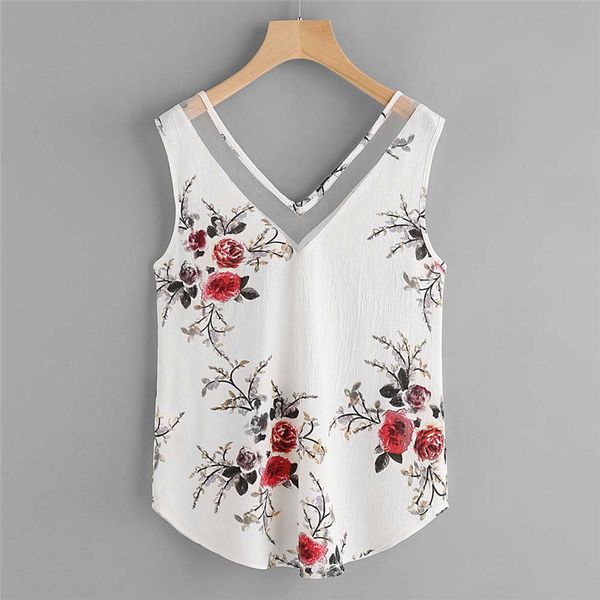 

dropship women floral casual sleeveless crop vest tank shirt blouse cami jun1318, White