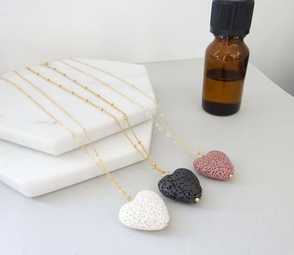 

fashion gold natural heart love lava stone necklace aromatherapy essential oil diffuser necklace for women jewelry, Silver