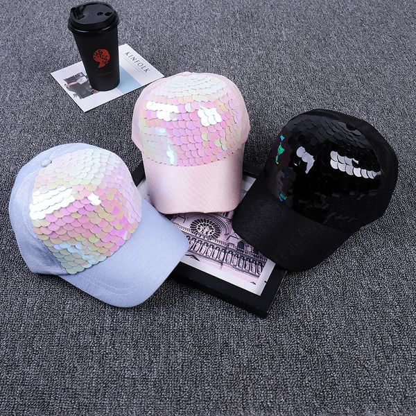 

snapback summer new korean men's and women's scales sequins personality bended cap travel stylish shade baseball caps sun hats, Blue;gray
