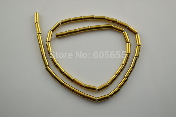 

5 strands 4x9mm gold color natural hematite round tube loose beads