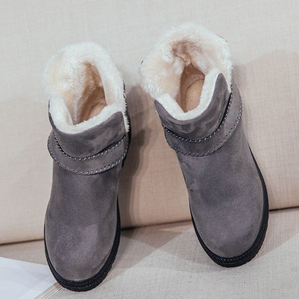 

women boots 2019 ankle boots snow female warm plush buckle strap flat with women shoes tide botas mujer sale, Black