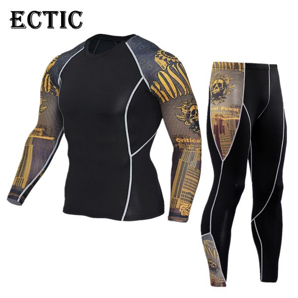 

ectic 2018 running sets compression sports suit tights for t-shirts men's fitness set thermal underwear running suit rash guard, Black;blue