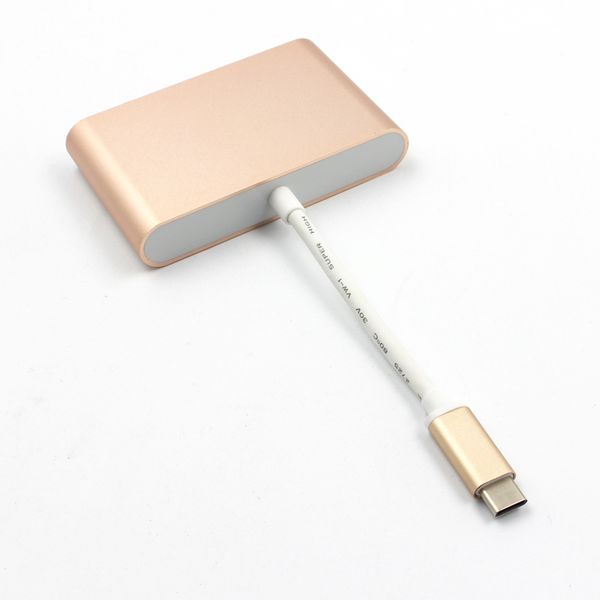 

type-c to type-c & 3 x usb hub adapter cable 4 in 1 12inch hub rechargable conversion converter gold/silver