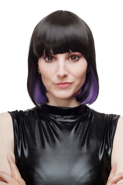 

women's wig burlesque cosplay bob black purple points sa067, Black;brown