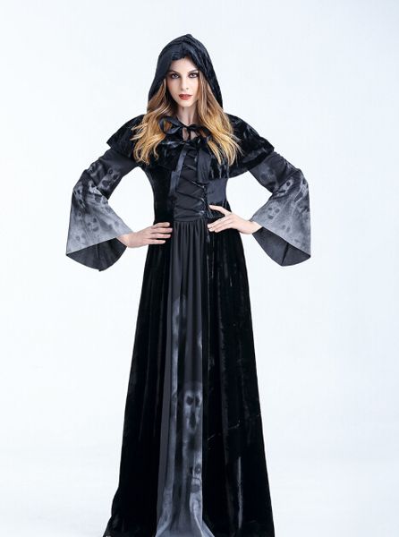 

хэллоуин косплей дьяволы костюм женщины вампиры ведьмы длина пола платье с шалью повязку халат печати фестиваль носить костюмы, Black;red