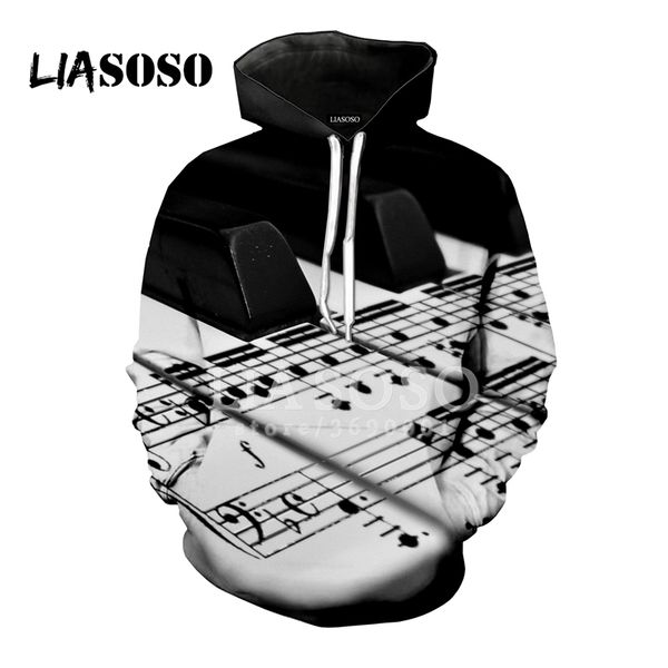 

liasoso 2018 3d print women men hooded hoodies sweatshirts pullover harajuku hip hop creative design classic piano roses x0794, Black