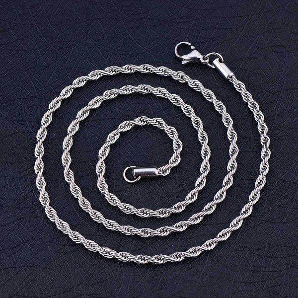 

wholesale stainless steel 3mm 4.8mm twisted rope chain necklace fashion titanium steel jewelry for men and women length 45-70cm, Silver