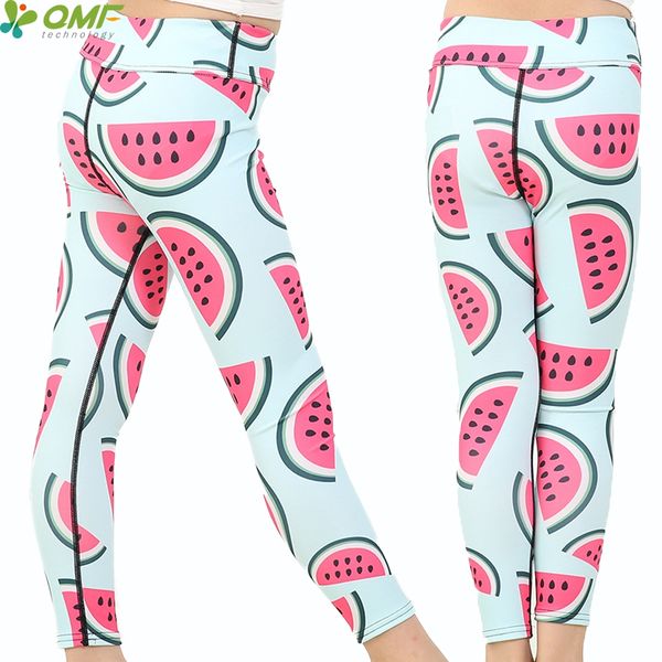 

multi watercolor watermelon print girls yoga pants jogging fitness youth leggings cartoon children trousers comfortable bodycon, White;red