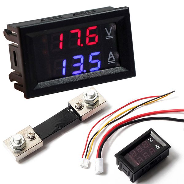 

new digital voltmeter ammeter 0.28" dual display voltmeter ammeter amp volt meter current shunt dc100v 100a red/blue led