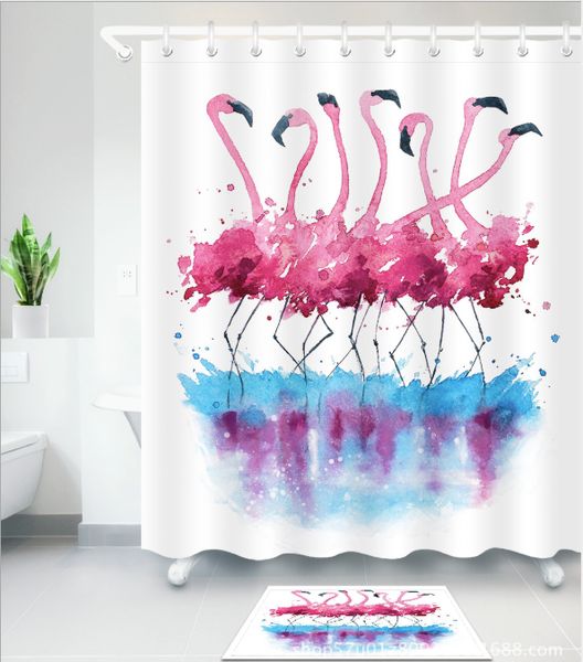 2019 Modern Minimalist Fresh Hand Painted Shower Curtain Flamingo