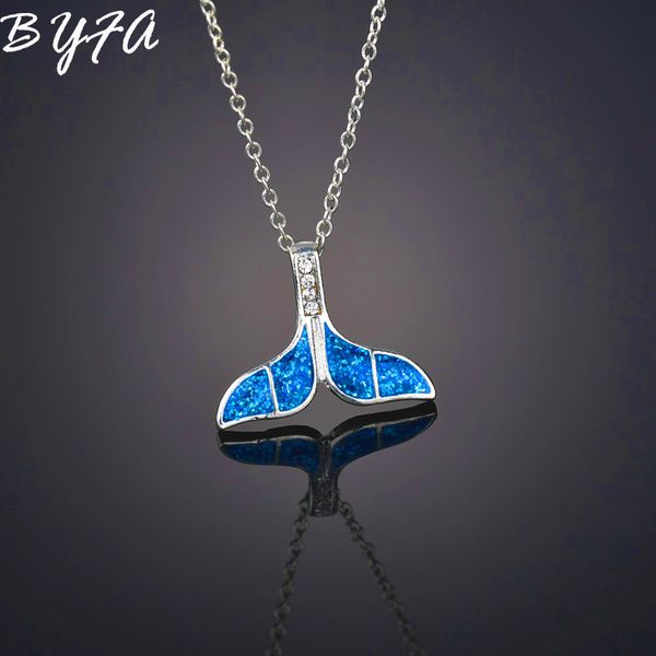 

fashion women girls blue opal silver mermaid tail water drop necklaces pendant chain choker wedding party jewelry lover gifts