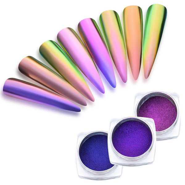 

meet across 6pcs/set holographic shiny powder magic mirror powder nail glitters nail art sequins chrome pigment polish dust, Silver;gold