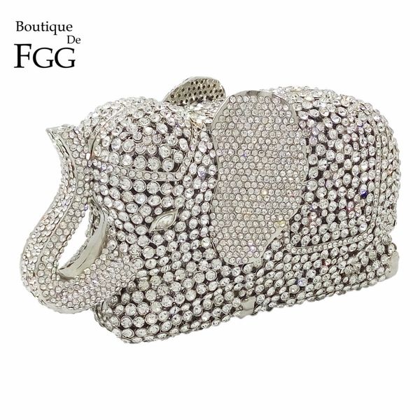 

Women Silver Crystal Clutch Elephant Evening Clutches Bags Metal Minaudiere Handbags Clutch Bridal Wedding Party Shoulder Purse