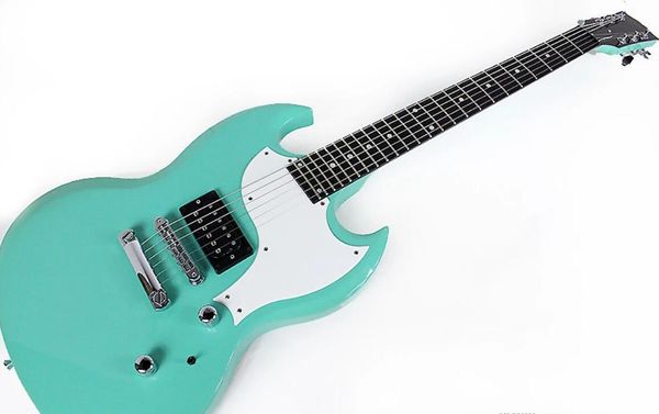 

1998 super rare sg-x caribbean blue electric guitar rosewood fingerboard & dot inlay, single pickup, white pickguard, chrome tuilp tuners