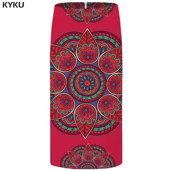 

kyku flower skirts women graphic red skirt party vintage 3d printed cool pencil ladies skirts womens japanese short casual 2018, Black