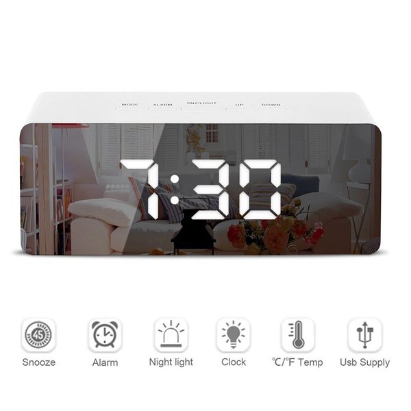 

led mirror alarm clock digital snooze table clock wake up light electronic large time temperature display home decoration
