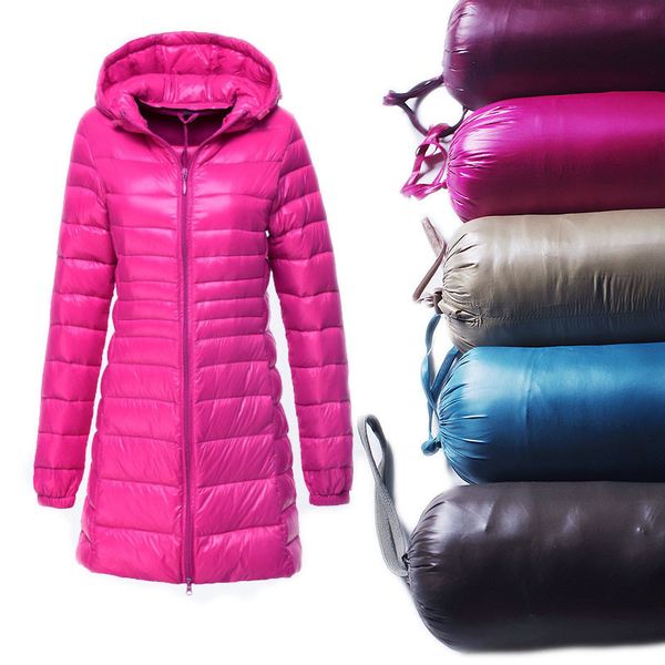 

women's down & parkas autumn winter women ultra light jacket long hooded warm coat 90% duck jackets female slim solid parka outerwear r, Black