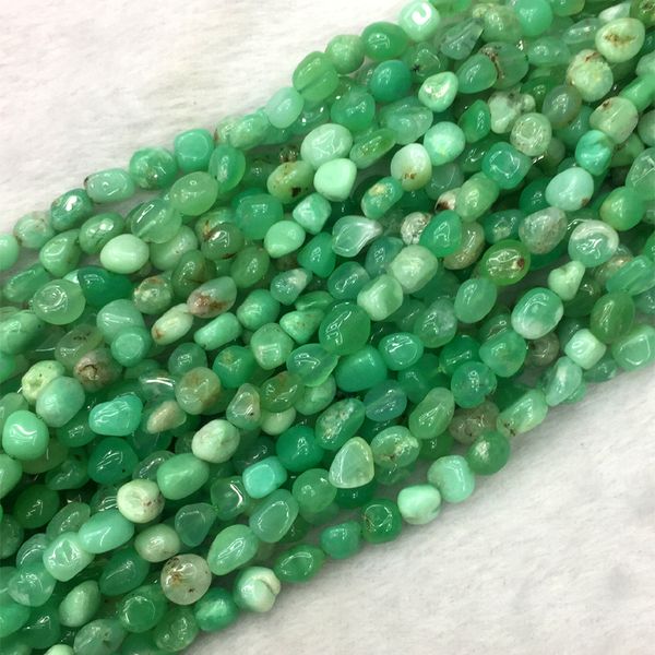 

natural genuine grass green chrysoprase australia jade nugget form fillet irregular pebble beads fit jewelry 15.5" 05478, Black