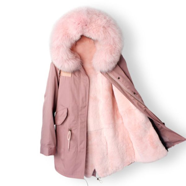 

2018 new winter genuine rex rabbit liner fox fur collar parkas, Black
