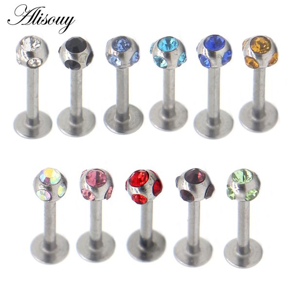 

alisouy 1 pc silver labret lip ring zircon anodized internally threaded prong gem 16g tragus helix ear piercing earrings, Slivery;golden