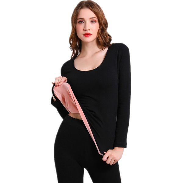 

2018 female thermal underwear winter seamless thick antibacterial warm long johns women print body shaped underwears set, Black;pink