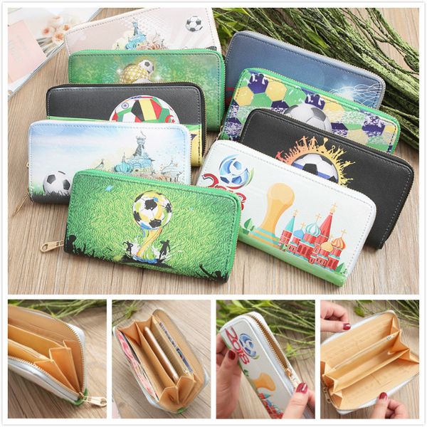 

9 designs world cup 2018 football print wallet women creative gifts mens hand bag girls card package designer purse cartoon mobile phone bag, White