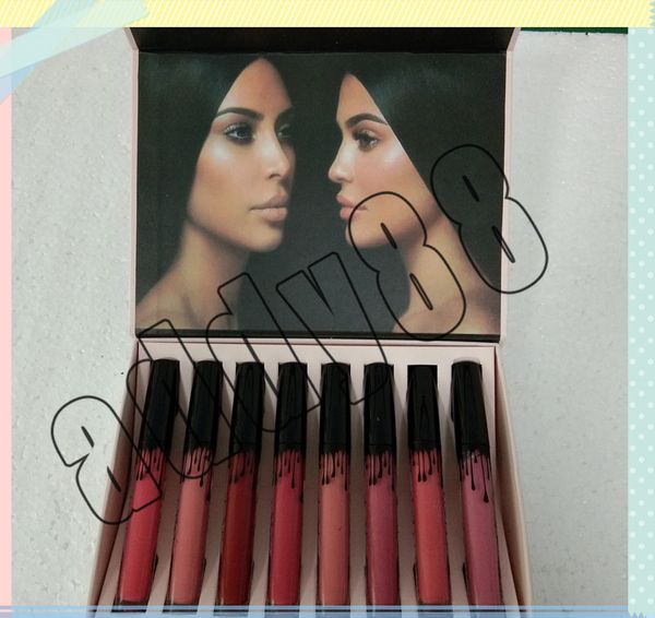 

2017 la te t and popular brand kl co metic matte liquid lip tick pink box bow et 8pc lip glo kit hip