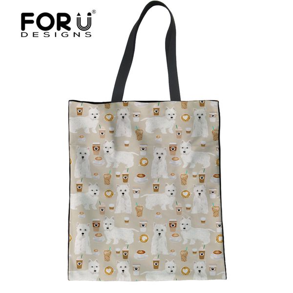 

forudesigns large capacity women shopping storage bags 3d cute animal dog westie prints ladies reusable eco shopping bags woman