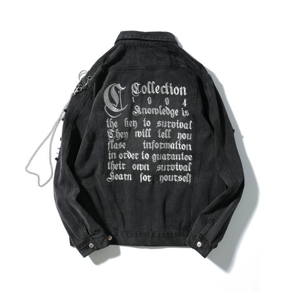 

высокая улица kanye письмо вышивка хип-хоп отверстие джинсовая куртка, Black;brown