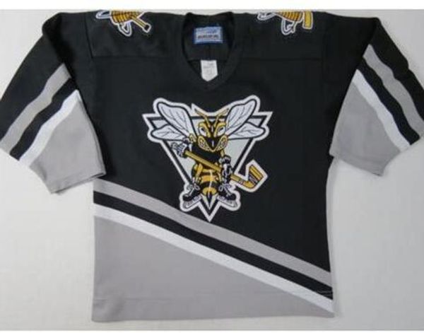 

vintage real full embroidery # 2016 customize ohl sarnia sting authentic rare black hockey jersey or custom any name or number jersey, Black;red