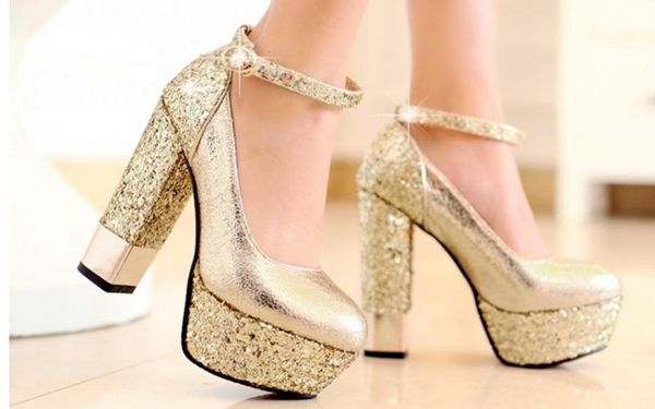 

women shoes spring and autumn high coarse heel round head, Black