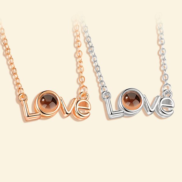 

dropshipping new 100 languages i love you pendant necklace for women love memory wedding necklace choker gift for girls lovers, Silver