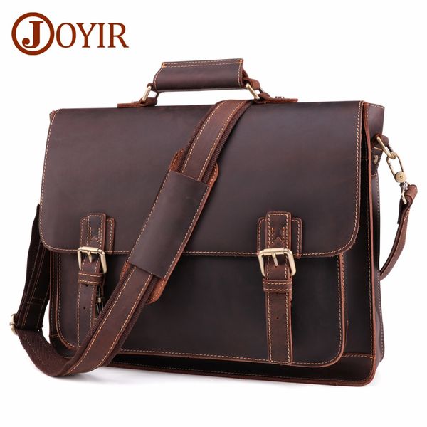 

joyir vintage crazy horse leather men's briefcase lapbag business bag genuine leather shoulder messenger office handbag