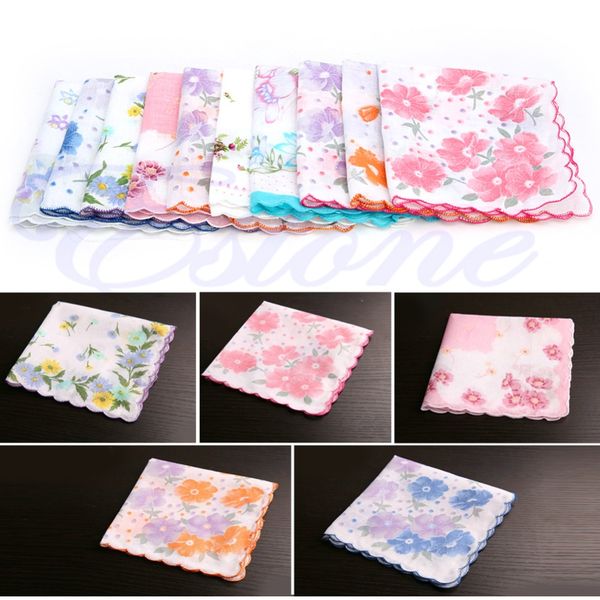 

2016 10pcs/set lot cutter ladies vintage cotton hanky floral handkerchief, Black;blue