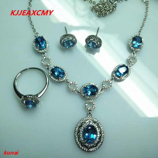 

kjjeaxcmy boutique jewels 925 silver inlaid with natural z lady pendant earrings ring 3 pieces of simple gift necklace, Black