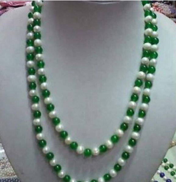 

noblest lady's beautiful 8mm green white pearl necklace 48" women jewelry, Silver