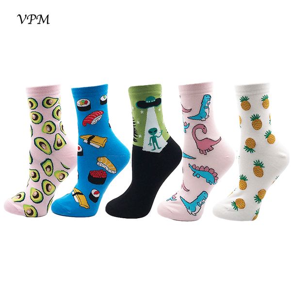 

Ankle Women 'S Socks Colorful Cartoon Avocado Sushi Pineapple Alien Dinosaur Funny Sock 5 Pairs /Lot New