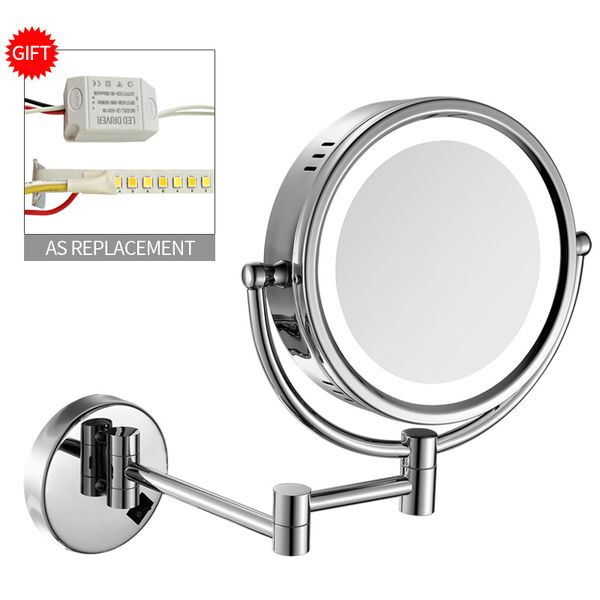

gurun 8.5" vanity led lighted bathroom magnifying mirror dual sided magnification 10x/1x, solid brass, electrical plug