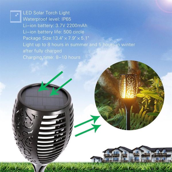 

new solar torch flame lights outdoor garden landscape courtyard decoration waterproof wall lamp flickering led dancing flame lights