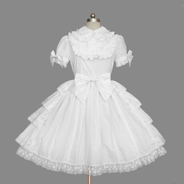 

white short sleeve classic gothic style lolita dresses retro cotton bow princess dress for women, Black;red