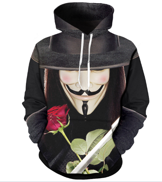 

fashion women/men v for vendetta harajuku style funny 3d print casual hoodies plus size kk257, Black