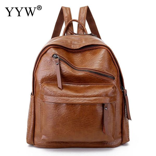 

2018 pu leather backpack sewing thread bag women soft surface backpack brown bookbag lady sackpack travel