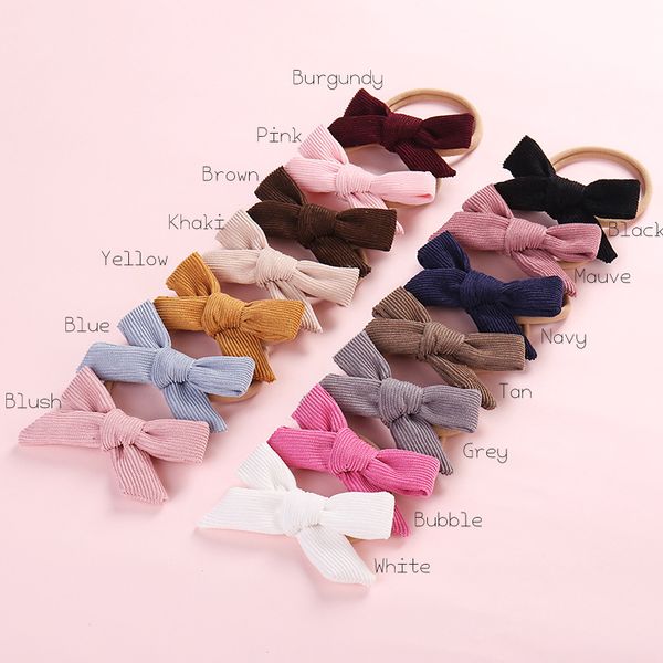 

mini corduroy knot bow headband handmade fabric hair bow headband nylon hair band for babys 28pcs/lot, Slivery;white