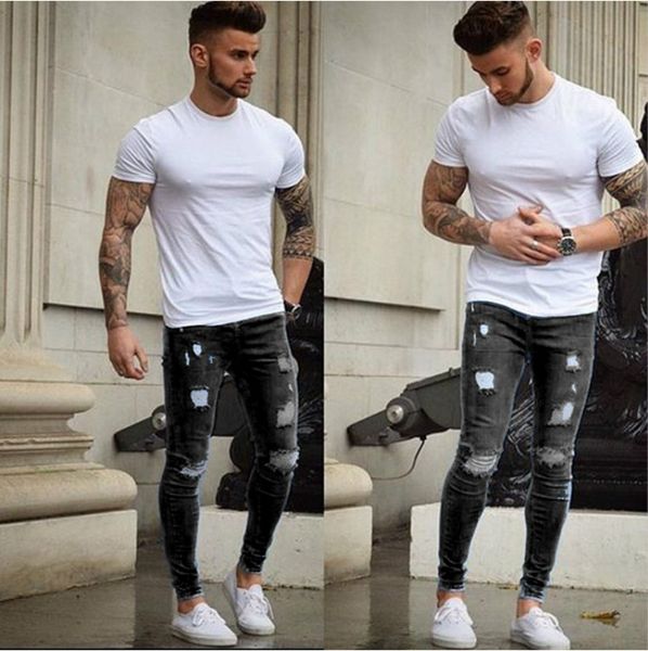 

wholesale fashion men's jeans men's distrressed style active jeans 2018 autumn new arrival solid color skinny jeans size s-4xl, Blue